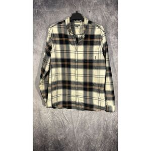 eddie bauer classic fit Plaid flannel shirt Large Tall‎ Men's Beige Black